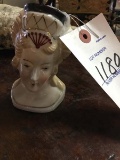 Vintage Porcelain Woman with Fancy Headdress Head Vase; 4.5