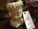Vintage, Signed, Glamour Girls Pottery Head Vase; 6.5