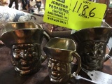 3 Piece Lot of Unique Antique Metal Toby Head Cups