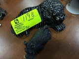 2 Piece Lot of Handmade African Carved Stone Lion Statue and Hand Carved Soapstone Wart Hog Statue