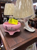 2 Piece Lot of Vintage Signed McCoy Pink Dogwood Bowl and Signed Hull Butterfly Cornucopia Vase