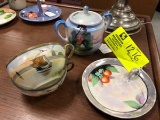 4 Piece Lot of Vintage Signed Noritake Japanese Knappy Dish with Cherries, Sailing Ship Tea Cups