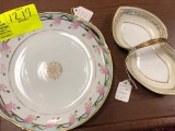 2 Piece Lot of Hand Painted Nippon Porcelain Plate with Pink Orchids and Gold Trim Candy Dish