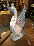 Hand Carved Pink and Blue Wooden Swan Statue