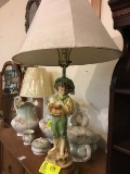 1960s Plaster Figural Boy and Fruit Lamp with Shade