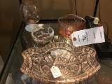 Pink Depression Glass, includes Jewelry Dresser Tray and Glass Ash Tray and etc.