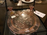 Pink Depression Glass Floral Footed Cake Plate and Matching Candlestick Holders