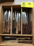 Lot of Cutlery Knives with Wooden Tray