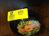 Vintage Black Pottery with Floral Decal Cookie Jar