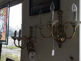 Pair of Brass and Porcelain Electric Wall Sconce Lamps