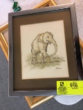 Framed, Original Water Color of Elephant, Signed by K. Rodko