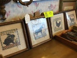 4 Piece Lot of Handmade Cross Stitched Country Farm Animal Pictures in Wooden Frames