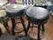 2 Padded Bar Stools with Leather Seats and Wooden Legs