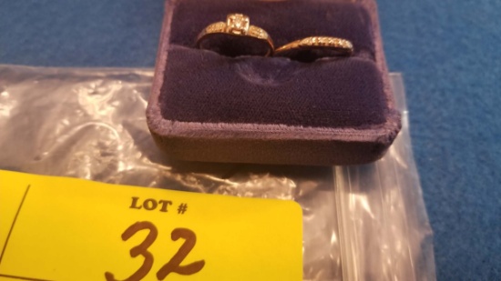 Estate Jewelry:  14K Yellow Gold Diamond Engagement Ring & Wedding Band; Engagement Ring