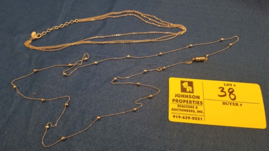 Fashion (Costume) Jewelry:  Group of 2 silver chains, 16" and 36" w/silver beads