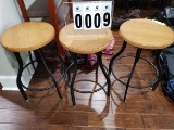 Set of 3 Bar Stools with Wooden Tops and Metal Legs
