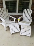 Patio Adirondack Arm Chairs with separate foot rests; white