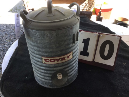 Covey 5 Gallon Water Cooler, Metal, Approx. 12" Diameter x 20" Tall, 1 Broken Handle