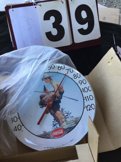 Thermometer, Coca-Cola, Norman Rockwell Print Face, New In Box, Approx. 12" Diameter