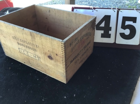 Wooden Box, Stamped DuPont Explosives High Velocity Gelatin, Approx. 17 3/4" x 12" x 9 3/4"