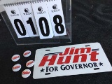 Political Buttons: NC, Jim Hunt, Governor Buttons and License Tag