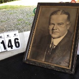 Framed Black and White Portrait of Herbert Hoover; Photo by Harris and Ewing, Washington