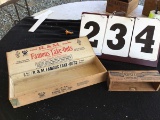 Wooden cigar box w/ hinged lid, marked R&M, 2 for 5 cents Famous Take Outs