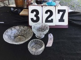 2 pieces of cut glass bowls & 1 pressed glass bowl, various sizes