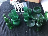 Box of assorted green glassware including vases, bowls, etc.