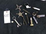 Miscellaneous group of items; including a Schrader tire gauge, whistle, small scale, level, etc.