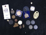 Miscellaneous group of items; including a metal calendar 1951-1978, coins from various saloons