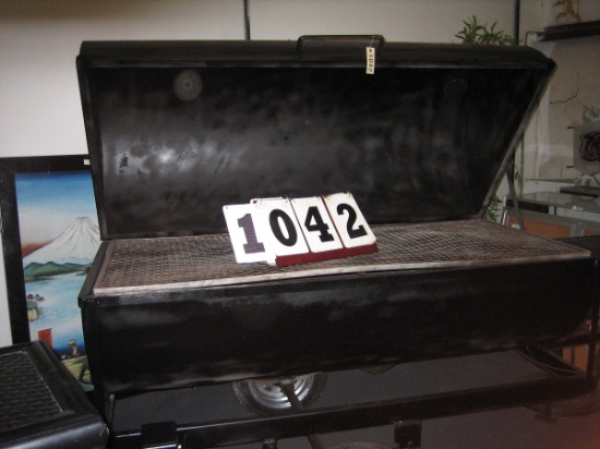Black Barbecue Charcoal/Wood Grill Mounted on Trailer 70"; Cook Top is 69"x33"