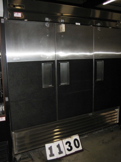 Used True SS 3 Door Reach In Cooler on Casters T-72; 78" wide x 26" deep x 84" tall