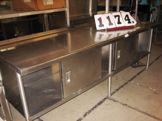 Used 8' SS Double Cabinet with Sliding Doors; 96" long x 30" wide x 36" tall