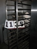 Used SS Sheet Pan Rack ono Casters; Half Size; 12 Slots; 27
