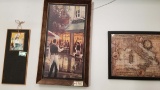 Decorative Art on Board of Outdoor Restaurant Scene 21x37 and a Framed Italy Wine Regions Print