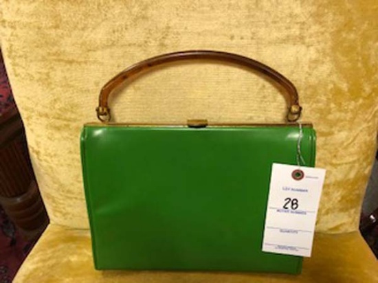 1960s Mod Style Green Fashion Purse with Faux Tortoise Shell Handle