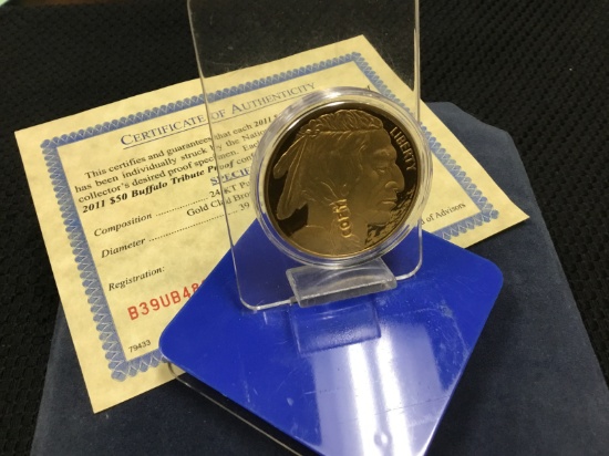 2011 $50 Buffalo Tribute Proof Liberty Gold Coin (Copy); includes Certificate of Authenticity