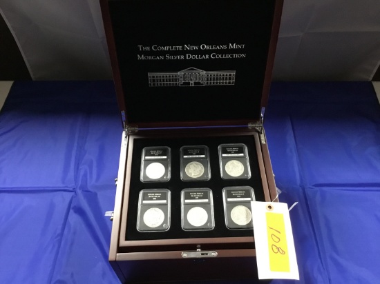 The Complete New Orleans Mint Morgan Silver Dollar Collection in Wood, 5 Drawers, Velvet Lined Displ