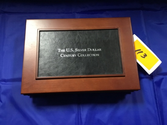 "The US Silver Dollar Century Collection" in velvet lined wood display box; 1886-1891, 1986-1991, 18