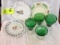 Group of Green Stemmed Glasses, Sherbet Dish and Three Plates