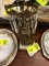 Antique Brass and Marble Candelabra with Glass Prisms