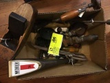 Box Lot of Vintage Tools; includes Smooth Plane, Carpenter's Brace, Wrench