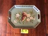 Hand Painted Floral and Grapes Tole Tray, 18