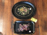 Two Hand Painted Trays; Oval is 17.5