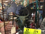 Group of Three Iron Cowboy Wall Mounts and Longhorn Bronzed Sculpture