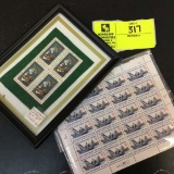 Twenty US Naval Academy Postage Stamps and Four Framed William Harnett Postage Stamps; uncirculated