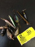 Bag Lot of Vintage Fishing Lures; different styles, shapes, colors; approx. 10 lures total