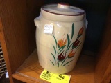 Yellow Ware, marked USA, Hand Painted Cookie Jar with Lid, 9.25