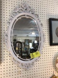 ornate Designed White Oval Framed Mirror, 20